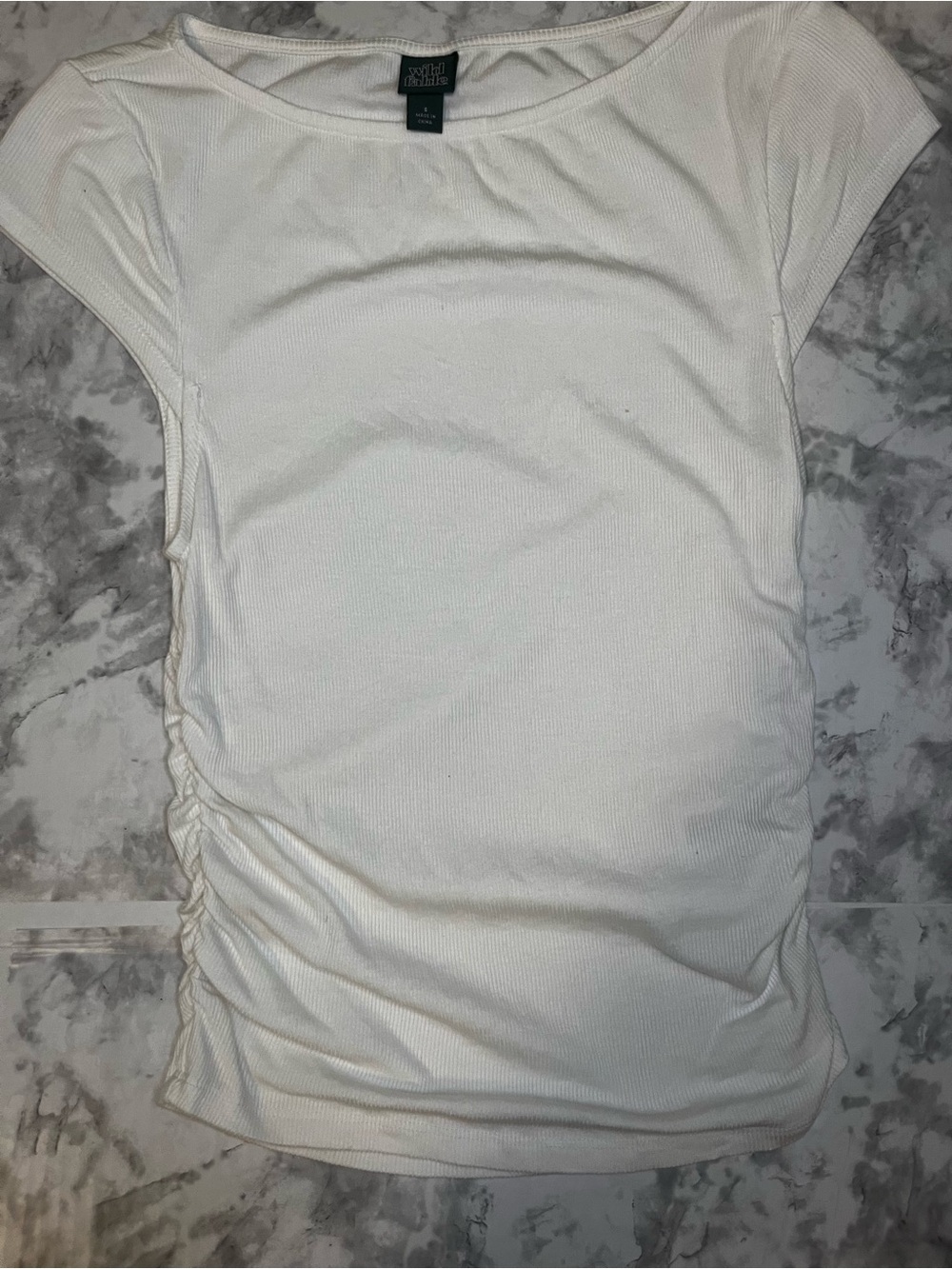 Wild Fable White Side-Ruched Cap-Sleeve Top